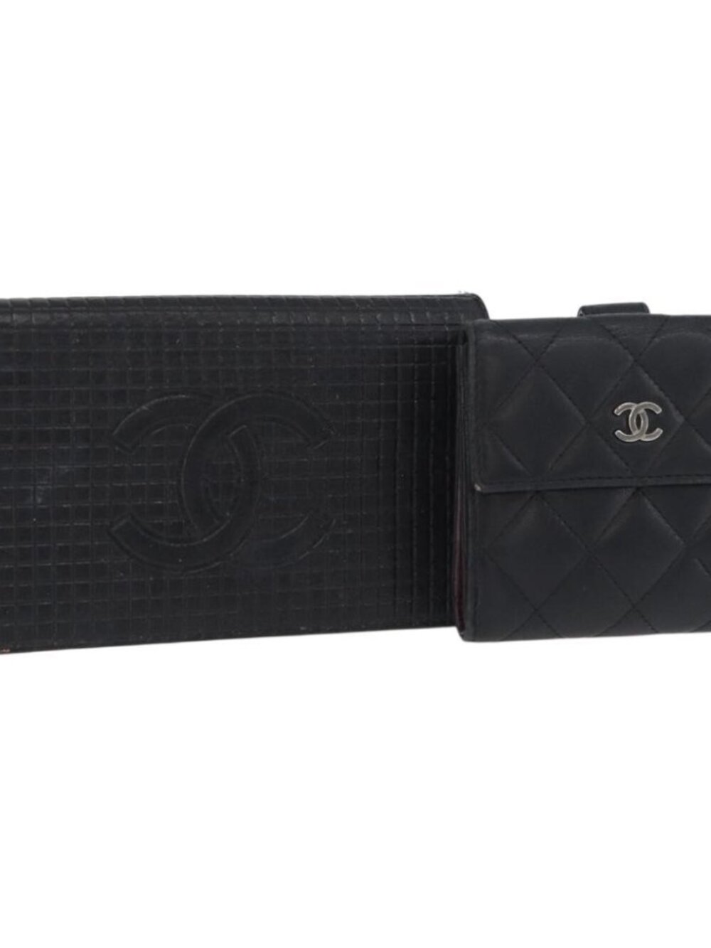 CHANEL Wallet Leather 2 Set Black CC Auth BA12679